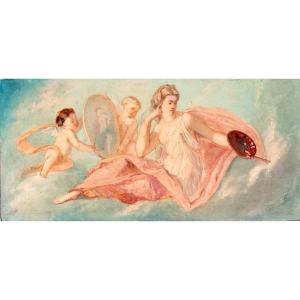 Jules-désiré Caudron - Allegory Of Painting / The Lesson - Mid-19th Century