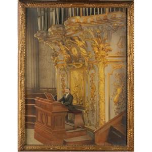 Barbichon Augustin (1855-1917) - At The Organ - Watercolor