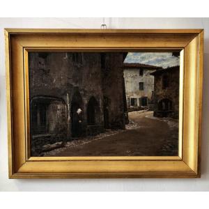 Marie-françois Firmin-girard A Street In Cervière (loire) Oil On Canvas