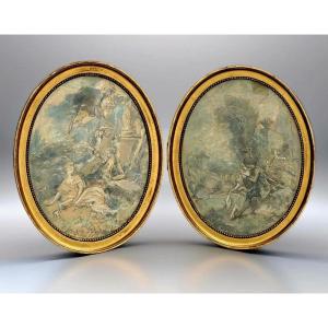 Two Romantic Pastoral Scenes By Emile Brunet