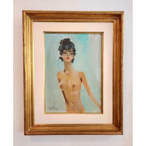 Jean-gabriel Domergue "nioka" (oil On Isorel) Portrait Of An Elegant Nude