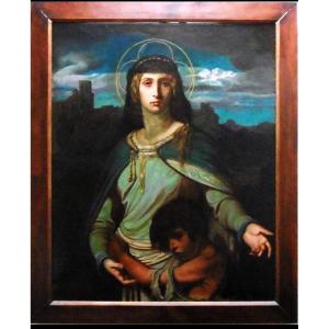 Painting "saint Monica" By Edouard Dumoulin (1898-1973), French Painter