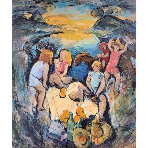 Henri Borde (1888-1958) – Large Painting (120 X 140 Cm) – Scenes Of Pyrenean Life 2/2