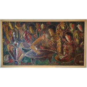 Nicolai Michoutouchkine Oil On Panel Large Format "kawa Wallis 1968"