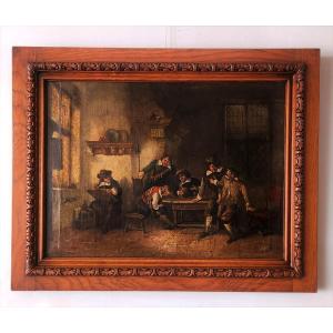 Painting Signed Wp Hoevenaar – Tavern Scene In Flemish Style