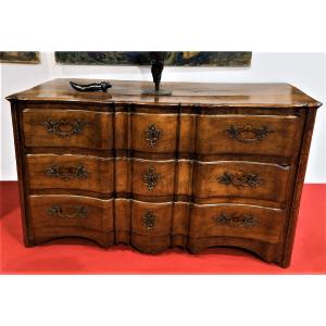 Double Crossbow Chest Of Drawers In Solid Walnut, Work From The Center-west Of France, Louis XIV Period
