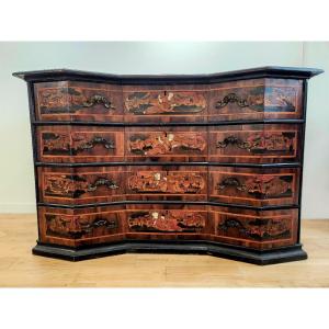 Chest Of Drawers-secretary In Polychrome Marquetry And Bone Inlays — Lombardy, 18th Century