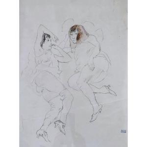 Jules Pascin - Two Women In A Brothel, Pencil And Watercolor, Stamp Atelier Pascin