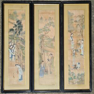Chinese Silk Painted Triptych