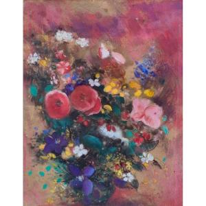 Bouquet Of Flowers In The Style Of Odilon Redon
