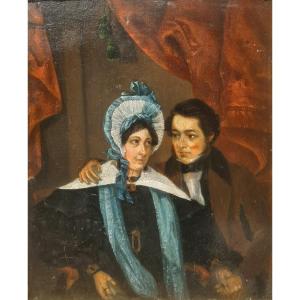 Portrait Of A Young Couple Under Louis-philippe