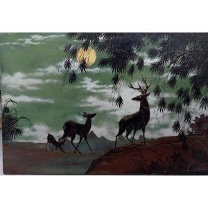 Vietnamese Lacquer Deer Family