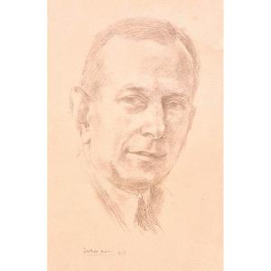 Cf Museum Metropolitan Of Art Hand Drawing Circa 1933 Rare Self-portrait Berthold Charles Désiré Mahn Signė Datė Art Deco Period