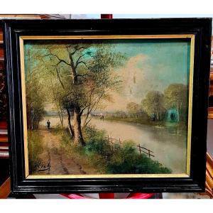 Signė Painting Friedrich Ferdinand Koch Painting Oil / Canvas Barbizon Deutchland Landscape Late Nineteenth