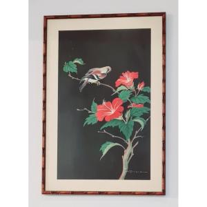 Gouache Painting Bird Bamboo Debut XX Eme Feng Shui Painting