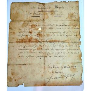 Militaria War Of 1870 / 1871 Certificate Attestation Of Military Campaign