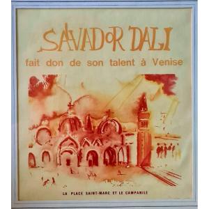 Venice Signed  Salvador Dali Original Dated From 1974 Pop Art Culture Framed  Surréalisme