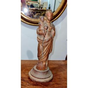 Virgin Child Jesus Carrying The Orb Cruciger Salvator Mundi Wooden Statue XVth XVI E Century