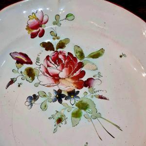 Rose Enamel Plate In Earthenware Period Debut XIX E