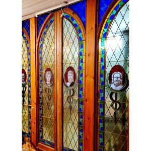 Stained Glass Caduceus Stained Glass Panel Pair Of Doors God Goddess Medicine Pharmacy  Circa19th