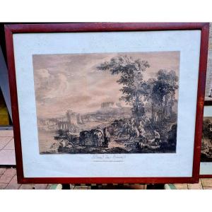 Big Size Catching The Heron Van Falens Carel Period 18th Century Etching Print Etching 