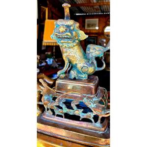 75 Cms Perfume Burner XIX E Gilded Bronze Brass Asia China Japan Indochina Vietnam Tê't
