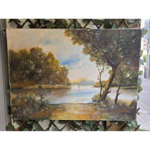 Oil Painting On Canvas To Be Restored Or Not ..marine Lakeside Sea Nature Landscape