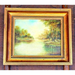 Barbizon Style Oil Painting In Its Original Condition