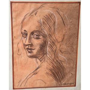Portrait Of A Woman Real Charcoal And Red Chalk Leonardo Da Vinci (copy) Painting Italy