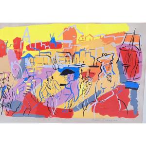 Pierre Ambrogiani Large Gouache Signed