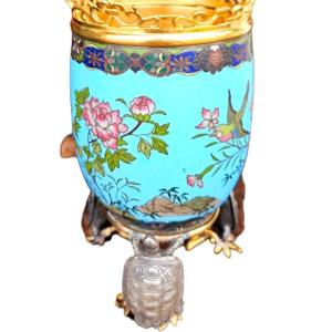 Japanese-style Cloisonné Enamel Vase/incense Burner By Maison Alphonse Giroux & Cie, Paris, Circa 1875