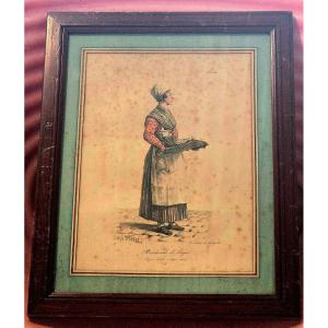 Carle Vernet 1758–1836 Carp Seller Enhanced With Watercolor Circa 1820 19th Century