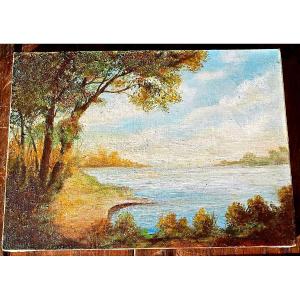 French School 1910–1930 Lakeside Landscape Oil On Canvas 46 X 33 Cm Barbizon Painting   1  