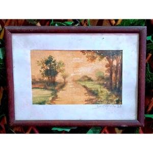 Southern Landscape Watercolor Plein Air Work  Franco-italian School Painting  Decorative   2