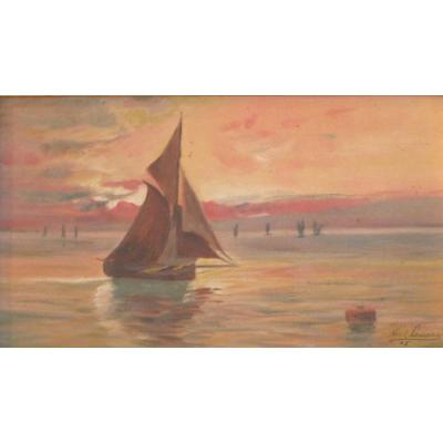 Tableau Marine Circa 1905 Sign Oil On Canvas Hst Debut XX Eme Ecole De Pont Aven Bretagne Hst Tableau Paysage Marine Bateaux Pêche Voiliers Port Bretagne XXè Siècle
