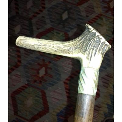Old Cane Circa XIX / XX Eme Grotesque Antouiller Wood Deer Hunting Venerie Popular Art