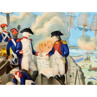 XIXth Century Large Watercolor Engraving Vernis Mou Napoleon Bonaparte Siege De Toulon