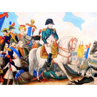 Austerlitz Napoleon Bonaparte Emperor Large Watercolor Engraving Heightened Colorized Soft Varnish