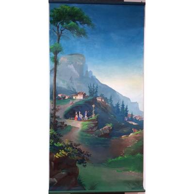 182 X 91 Large Panoramic Oil On Canvas Romantic Period Louis Philippe Roi Des Francais