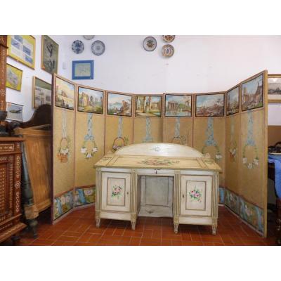 Secretaire Bureau A Slope Louis XVI Painted Bouquet