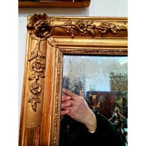 Large Mirror Louis Philippe Period Mid XIX E Ice Mercury Golden Wood Leaf 
