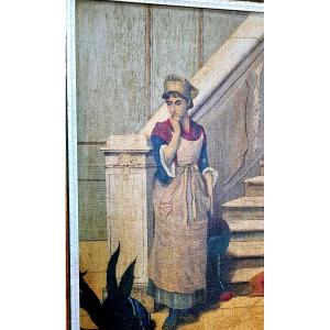 The Servant And The Vase Painting Oil On Canvas Signed