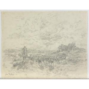 Henri Duhem - Shepherd And His Flock - Drawing