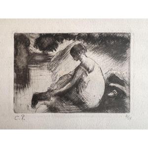 Camille Pissarro - Baigneuse Mettant Ses Bas - Etching