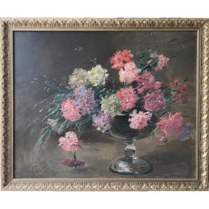 Madeleine Lemaire - Bouquet Of Carnations - Oil On Canvas