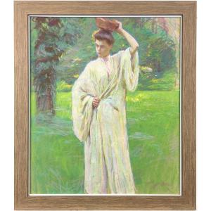 Maurice Eliot - Young Woman In A Park - Pastel