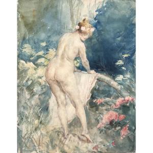Antoine Calbet (1860-1942) - Naked Woman From The Back - Watercolor And Pencil On Paper