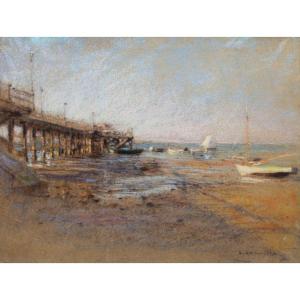 Leon Lhermitte - The Pier Promenade At Arcachon - Pastel