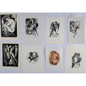 André Toussaint (hermeton-sur-meuse 1923 - Brussels 2006). Lot Of 8 Ex-libris.ex-libris