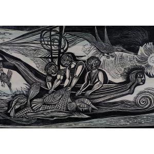 André Toussaint (1923-2006). Woodcut. "fishing And The Sea" 1960 No. 3/8